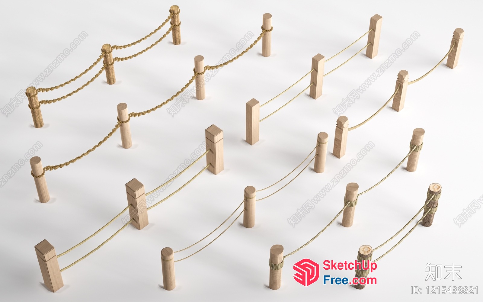 Wooden Railing And Posts With Rope 3D SketchUp File