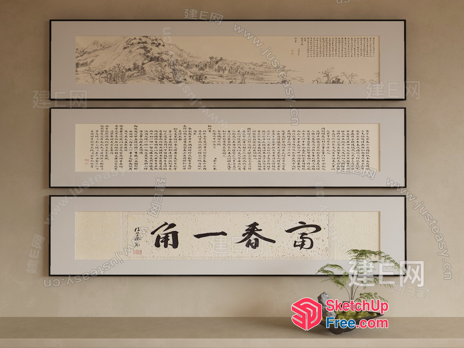Asian-Inspired Calligraphy And Landscape Artwork 3D SketchUp File