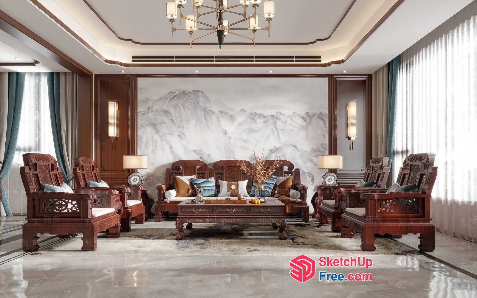 Ornate Traditional Living Room Furniture Set 3D SketchUp File