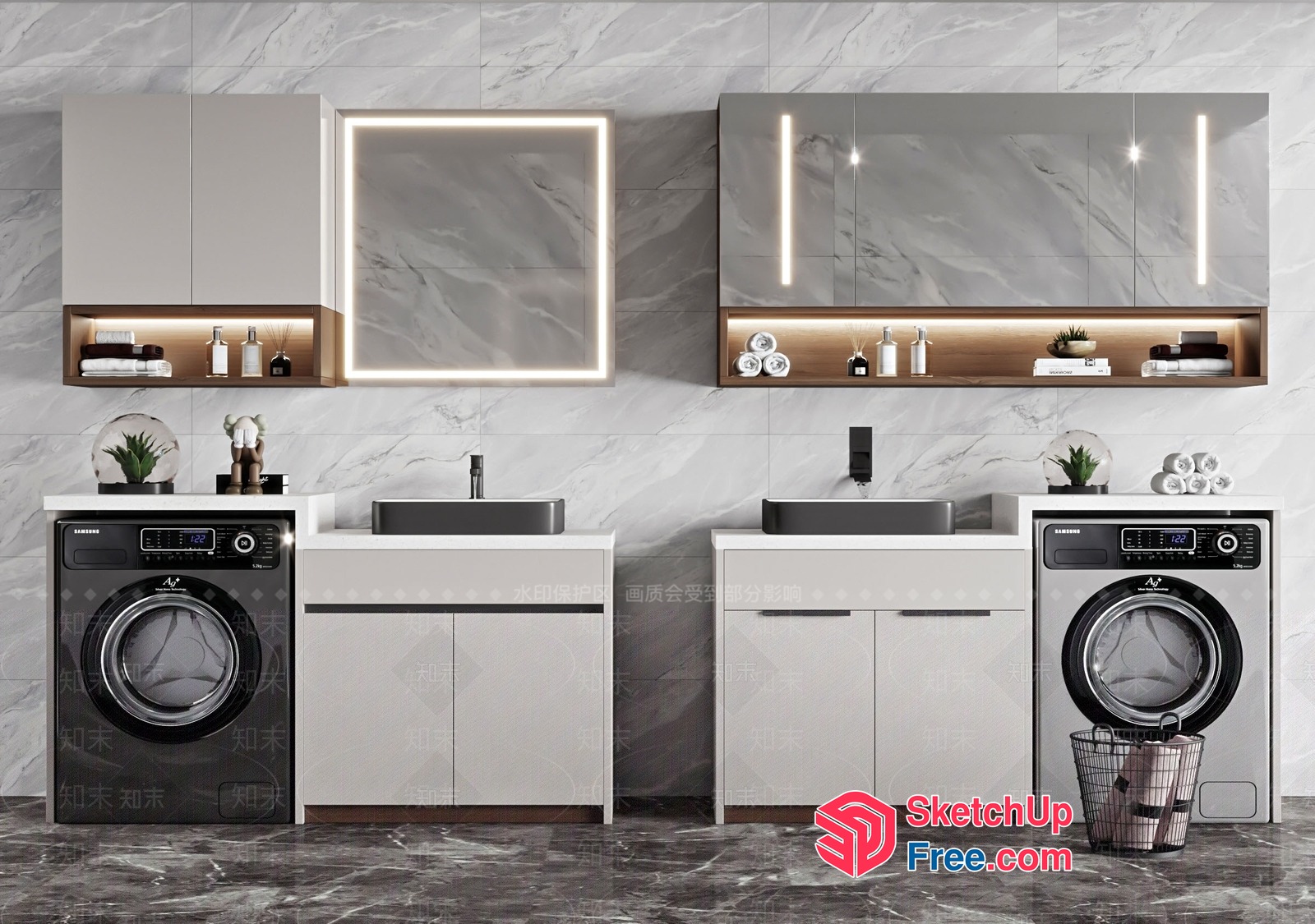 Modern Bathroom Laundry Room Design 3D SketchUp File