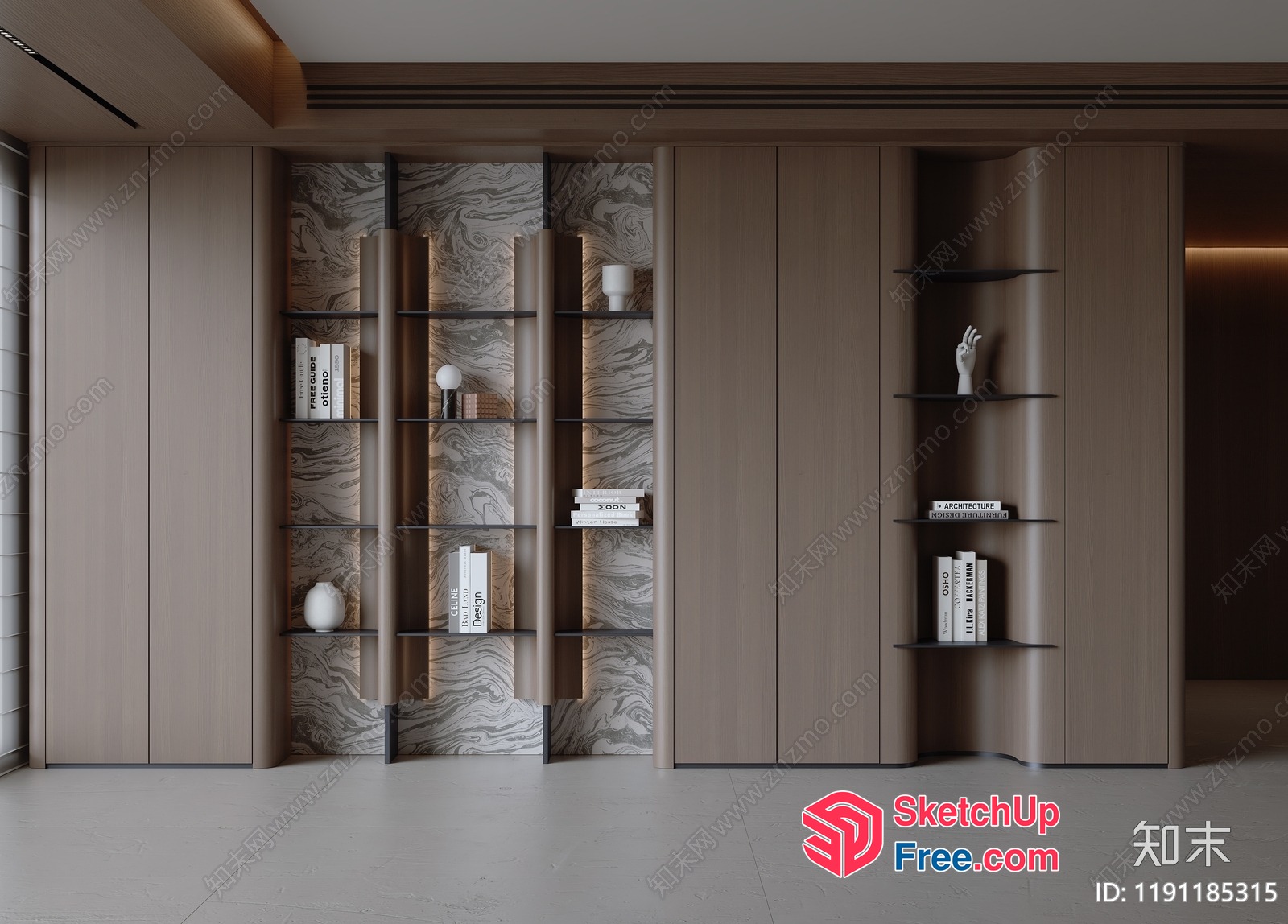 Bookcase With Marble Accent Wall 3D SketchUp File