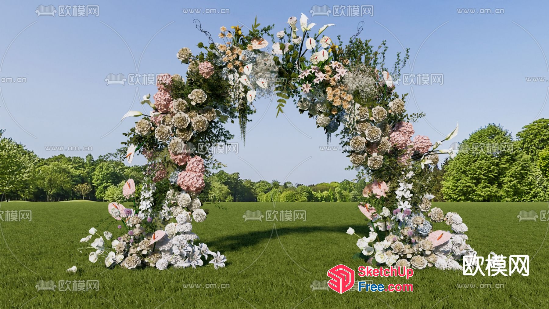 Outdoor Wedding Archway With Lush Greenery And Flowers 3D SketchUp File