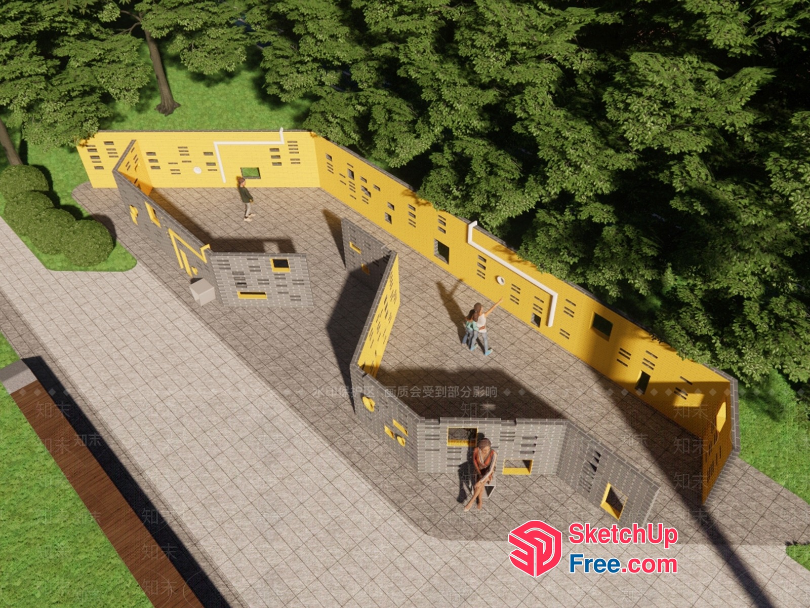 Exterior Building Design With Yellow And Gray Accents 3D SketchUp File