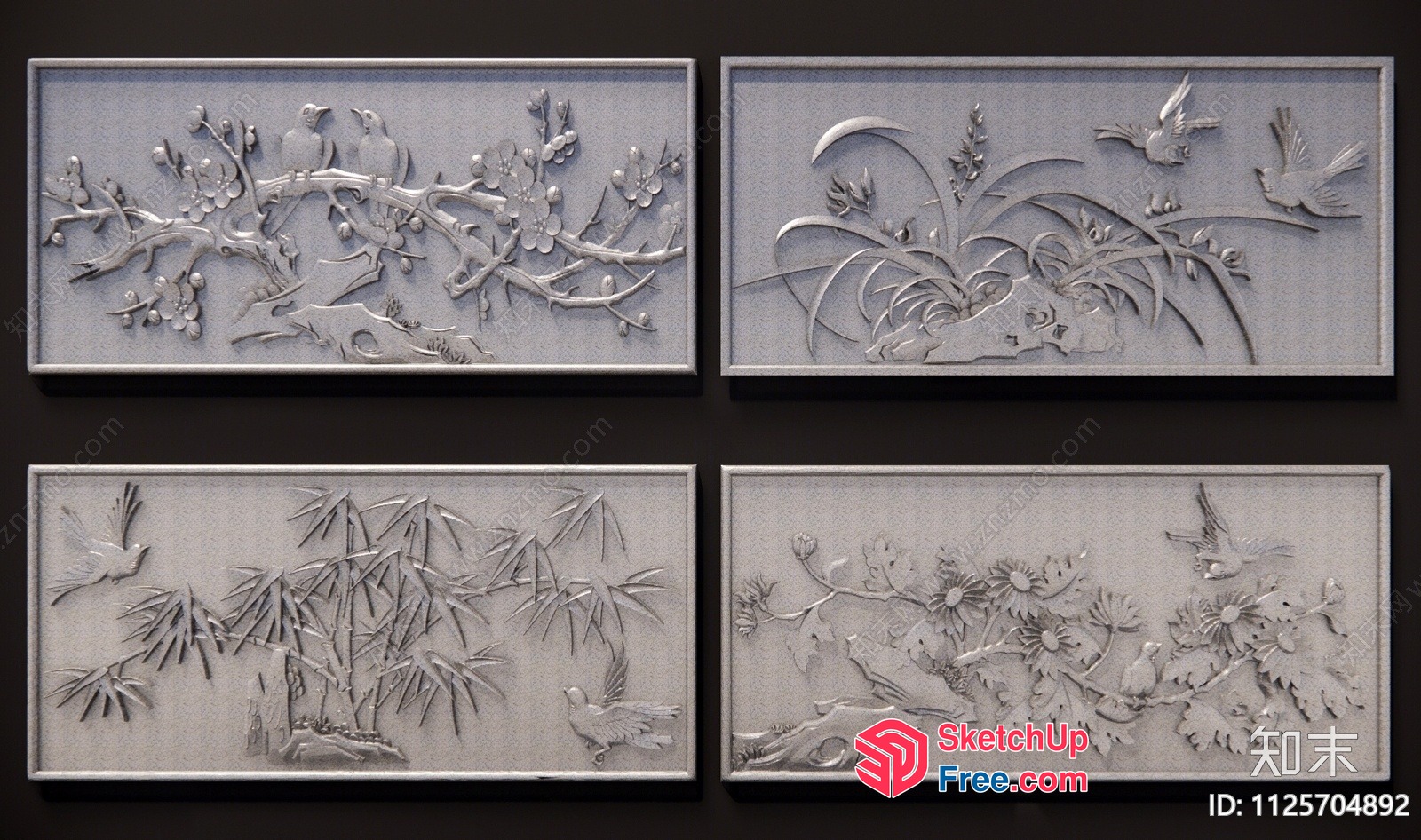 Ornate Carved Panels Of Birds And Flowers 3D SketchUp File