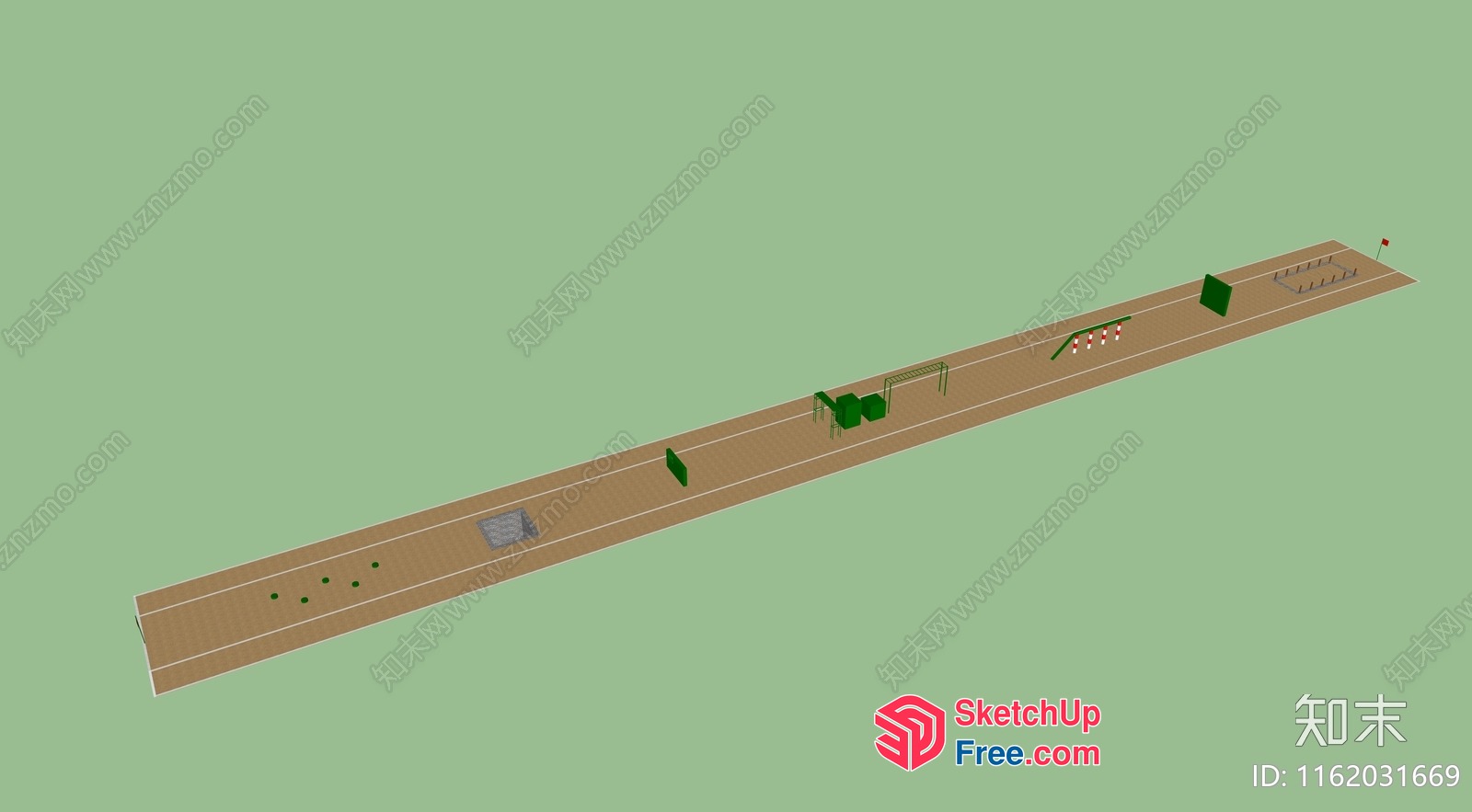 Long Straight Road With Green And Brown Details 3D SketchUp File