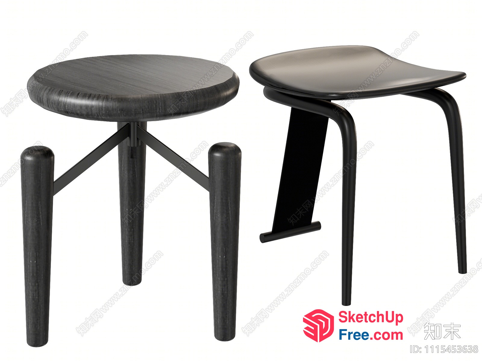 Two Dark Stools With Distinct Leg Designs 3D SketchUp File