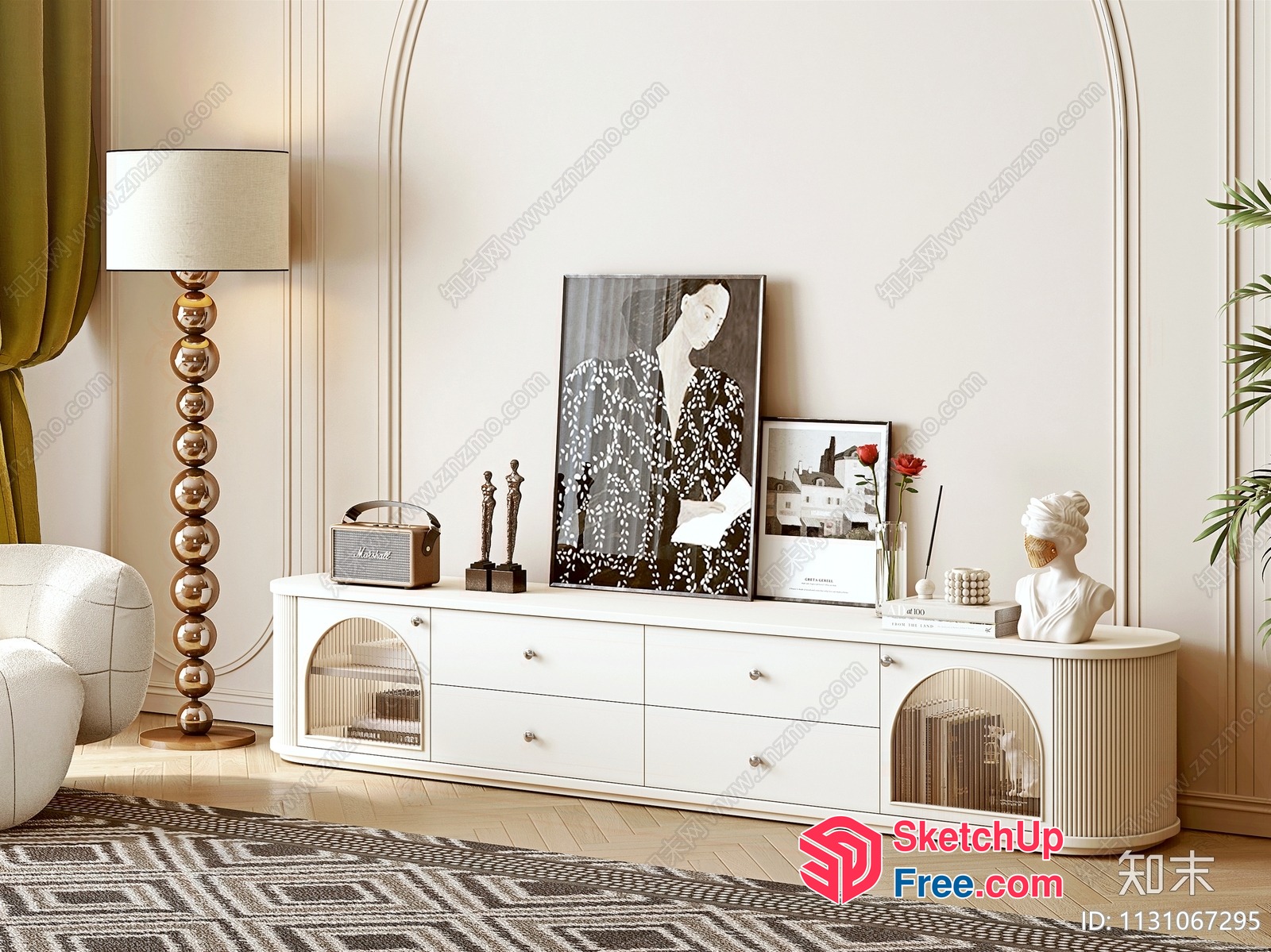 Elegant White And Gold Living Room Decor 3D SketchUp File
