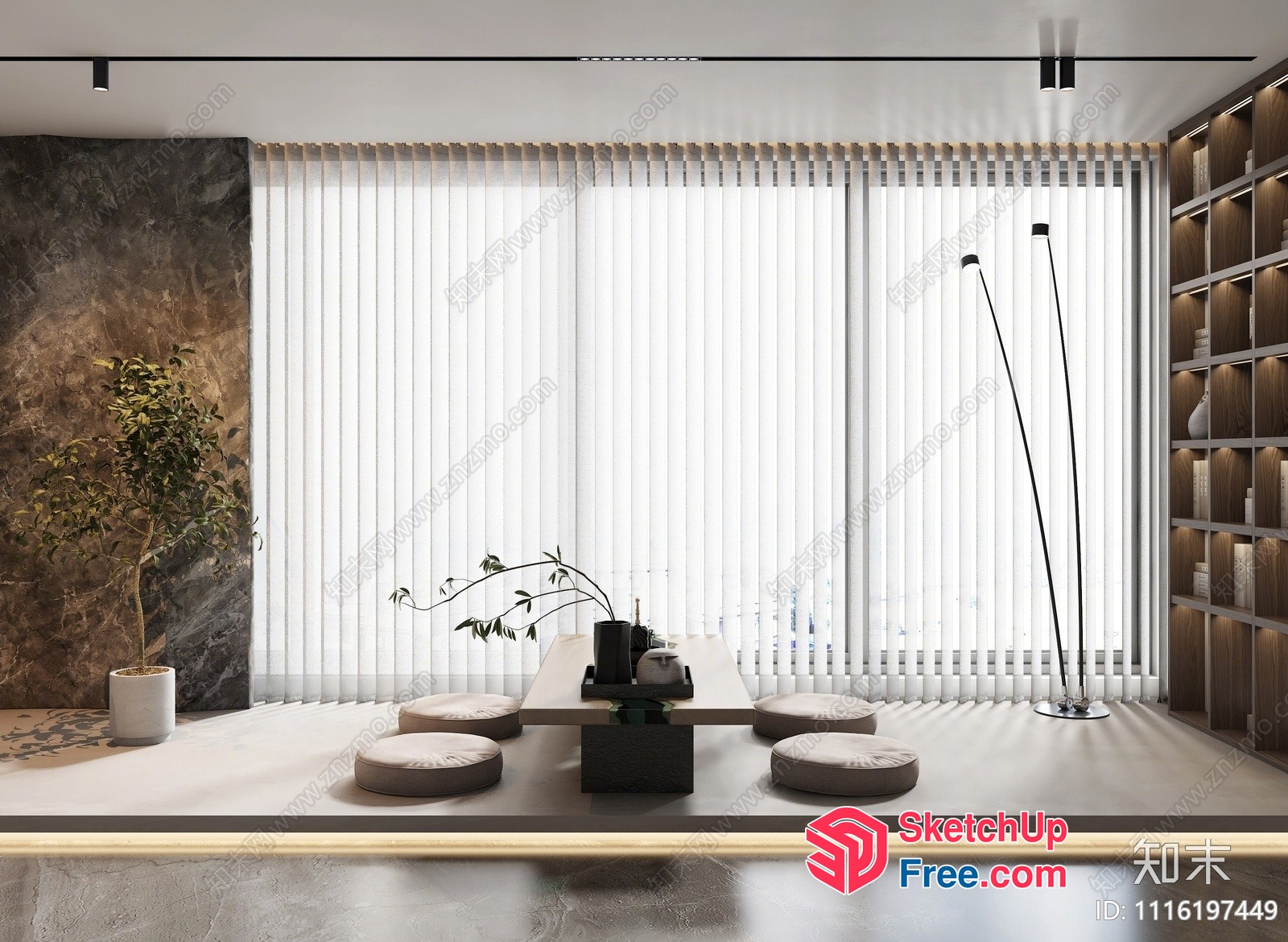 Modern Minimalist Japanese-Inspired Living Room 3D SketchUp File