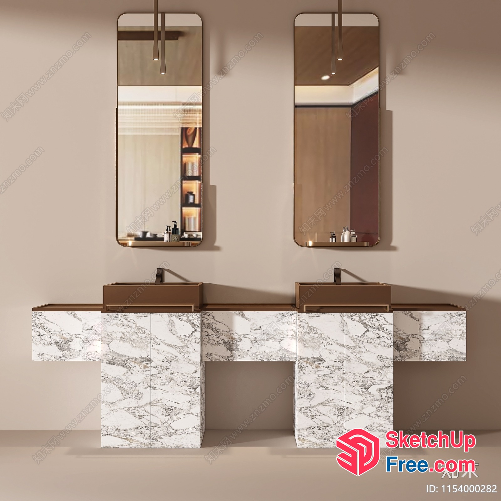 Modern Double Sink Vanity With Marble Countertops 3D SketchUp File