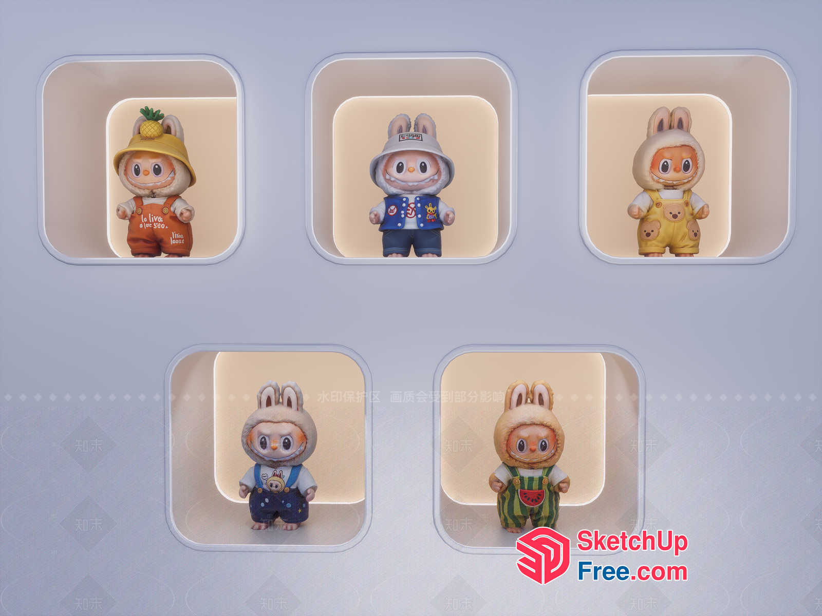 Cartoon Bunny Figures In Windowed Display 3D SketchUp File