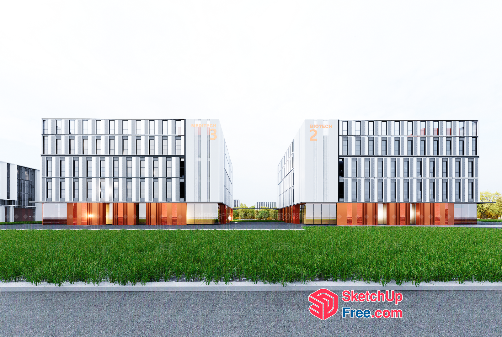 Modern Commercial Building Exterior 3D SketchUp File