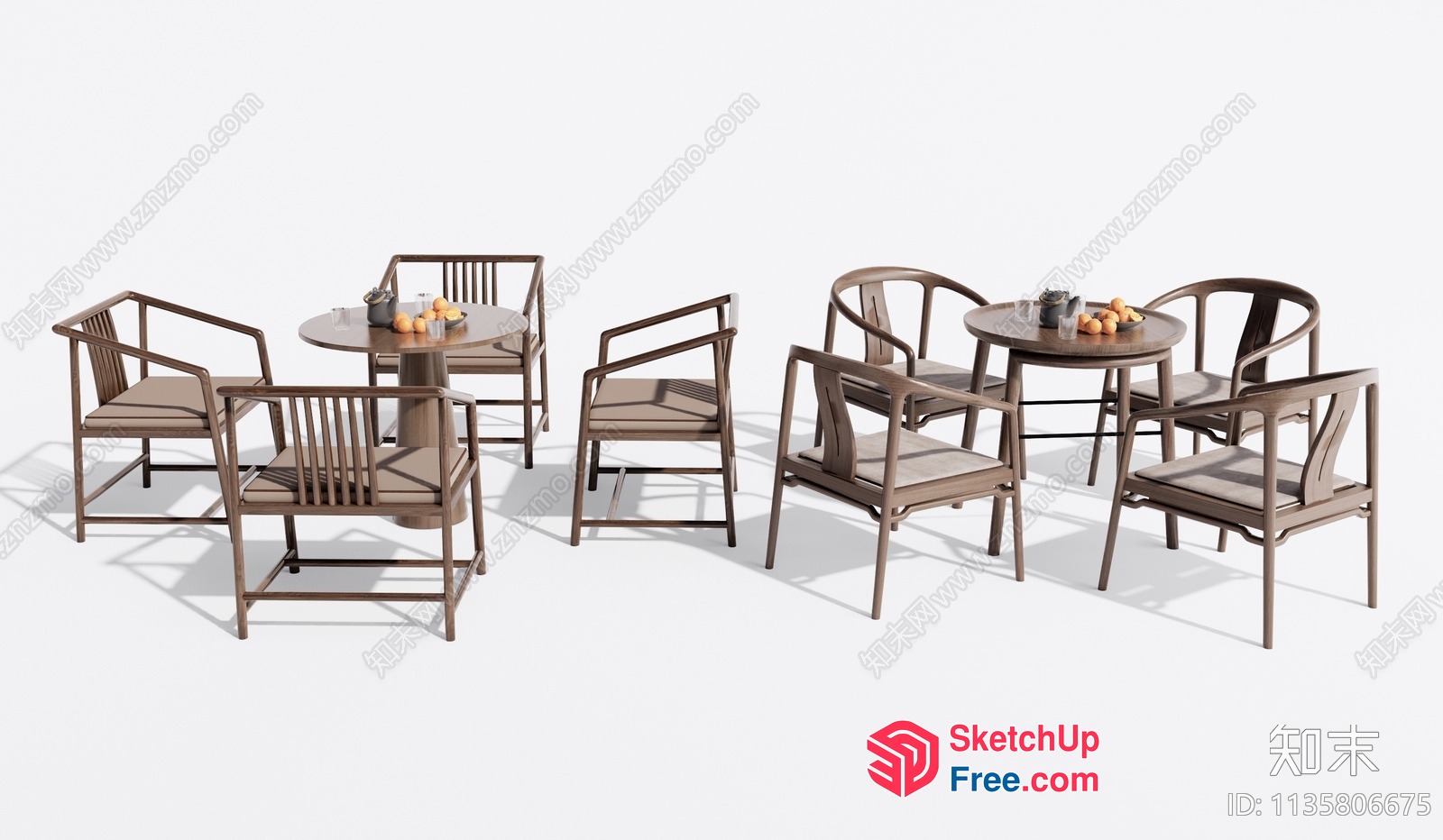 Modern Wood Furniture Set With Chairs And Tables 3D SketchUp File