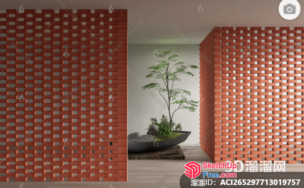 Brick Wall Partition With Potted Plant 3D SketchUp File