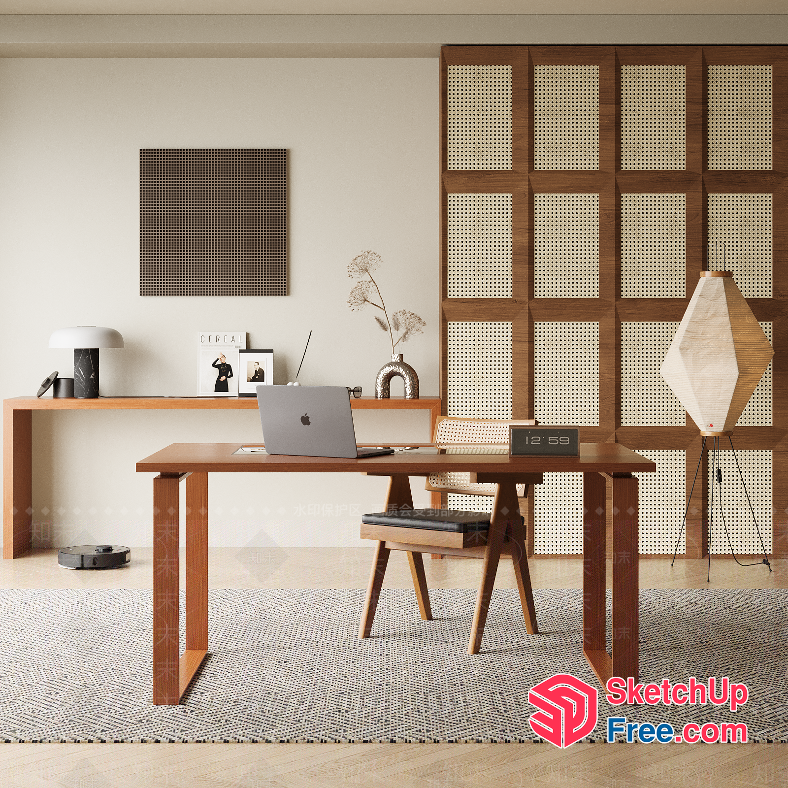 Minimalist Office Space With Wooden Furniture And Natural Light 3D SketchUp File