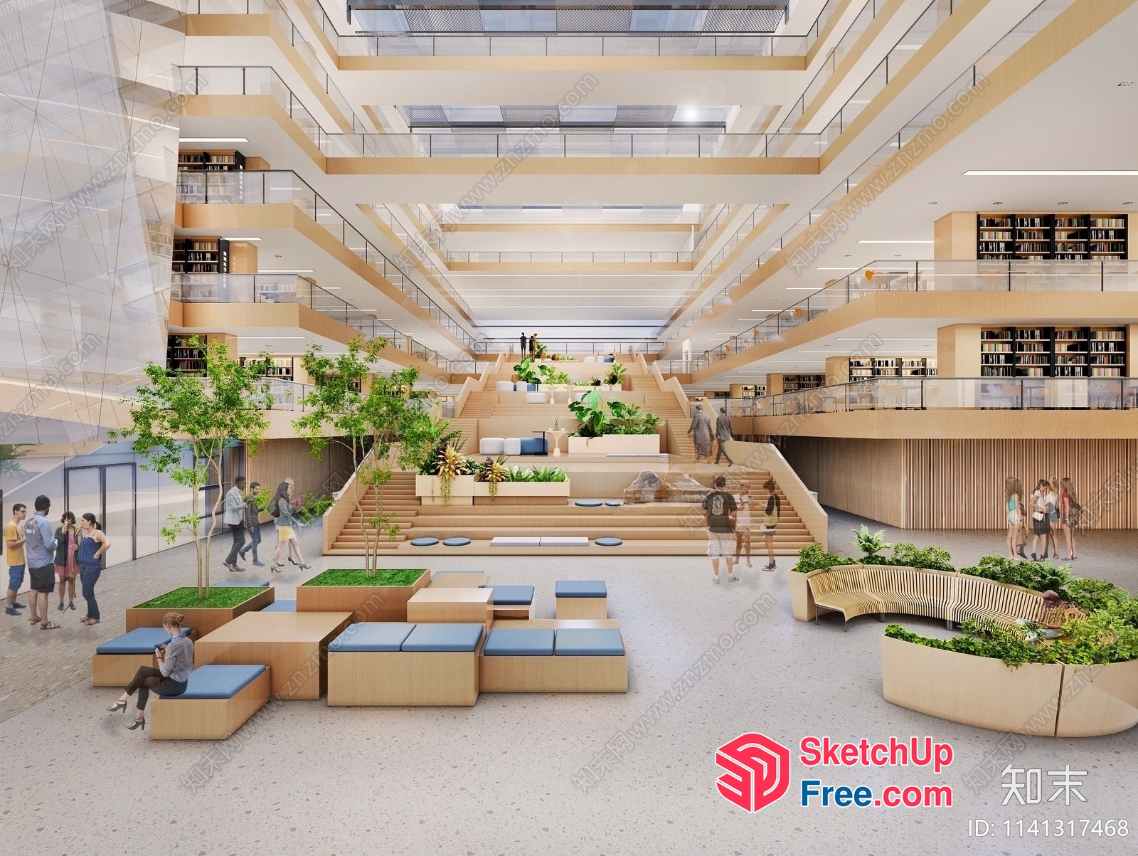 Modern Interior Design With Natural Elements And Stairs 3D SketchUp File