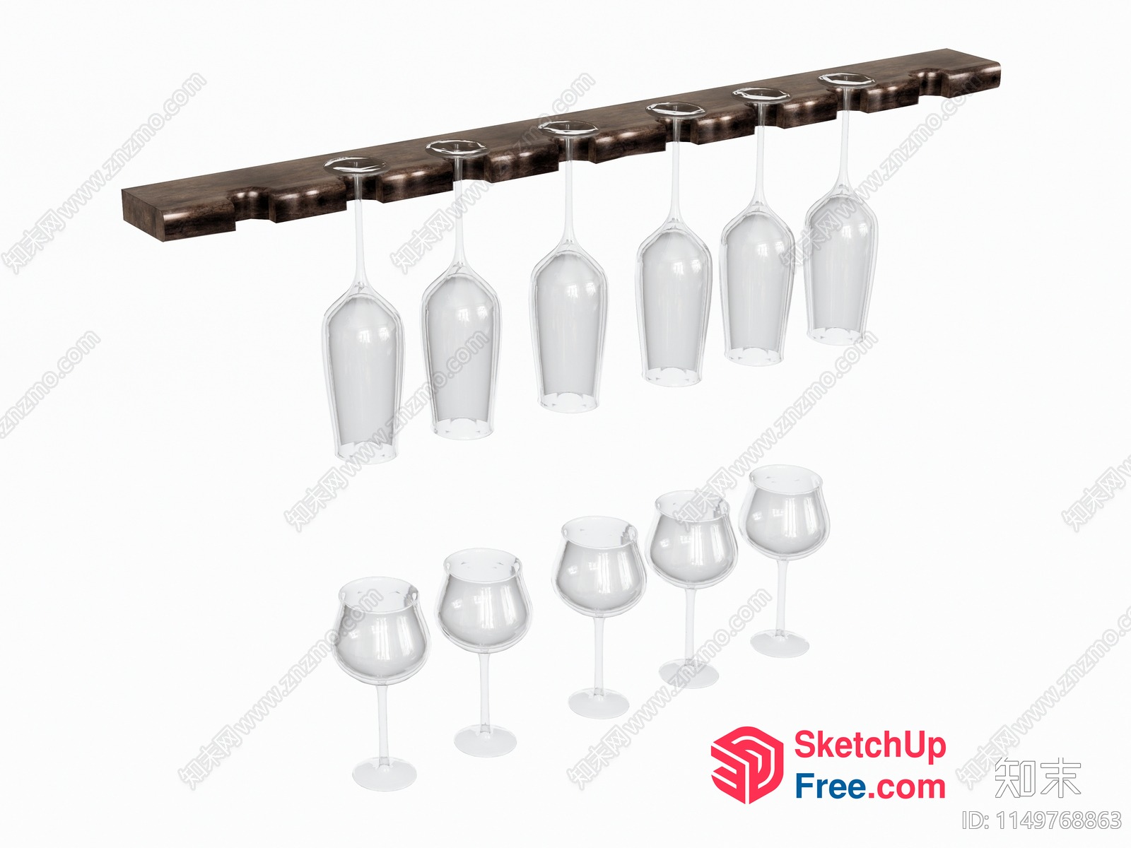 Wooden Bar With Wine Glasses 3D SketchUp File