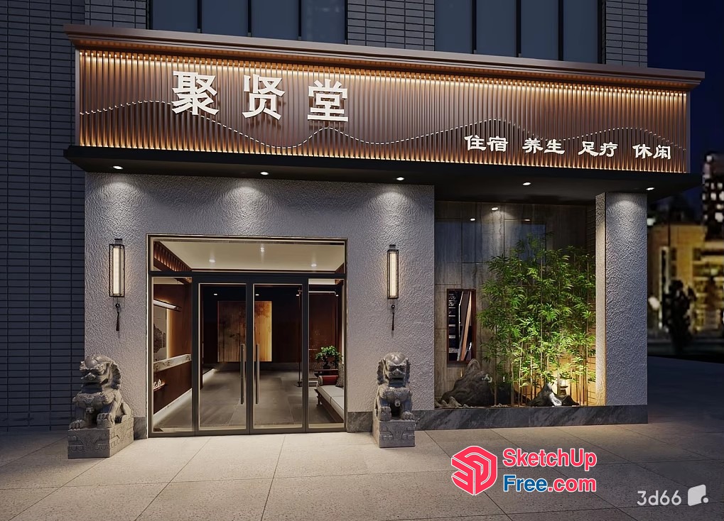 Modern Asian-Inspired Building Exterior 3D SketchUp File