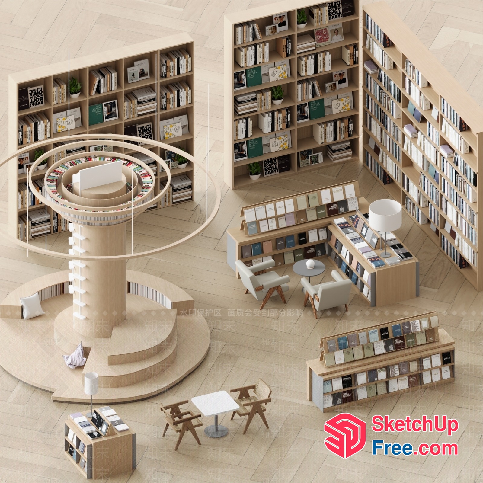 Elegant Minimalist Modern Library Interior 3D SketchUp File