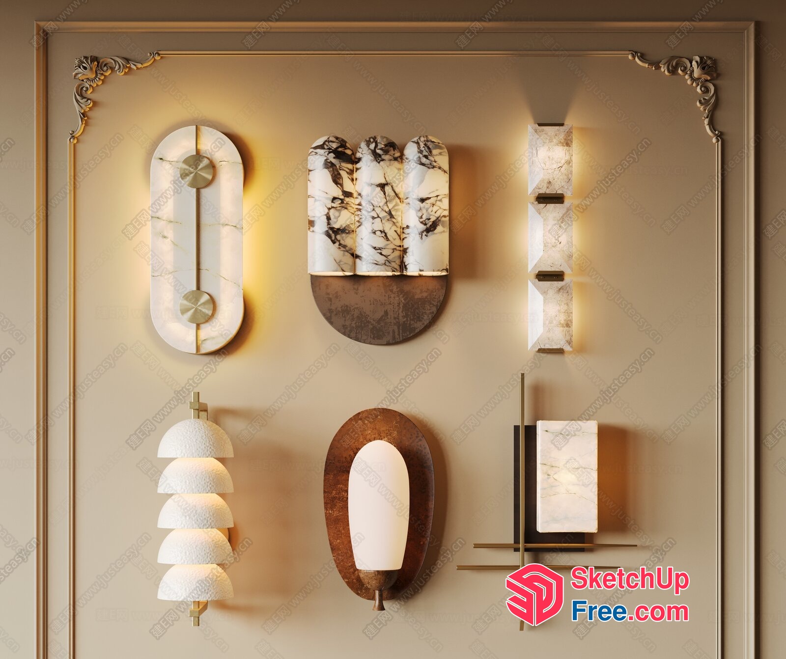 Modern Marble And Metal Wall Sconces 3D SketchUp File