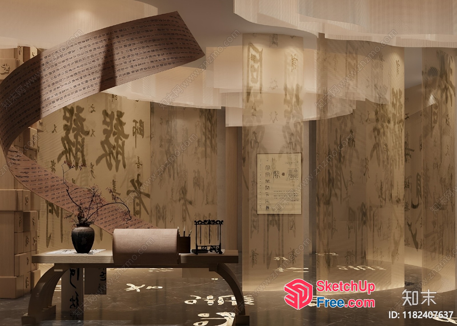 Asian-Inspired Interior Design With Elegant Furniture 3D SketchUp File
