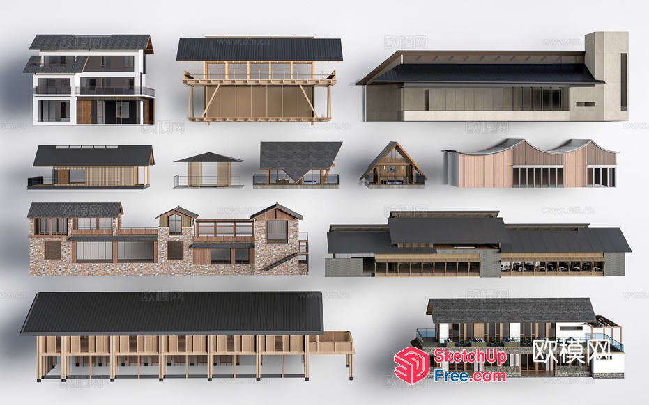 Exterior Decor Of Various Villa Styles 3D SketchUp File