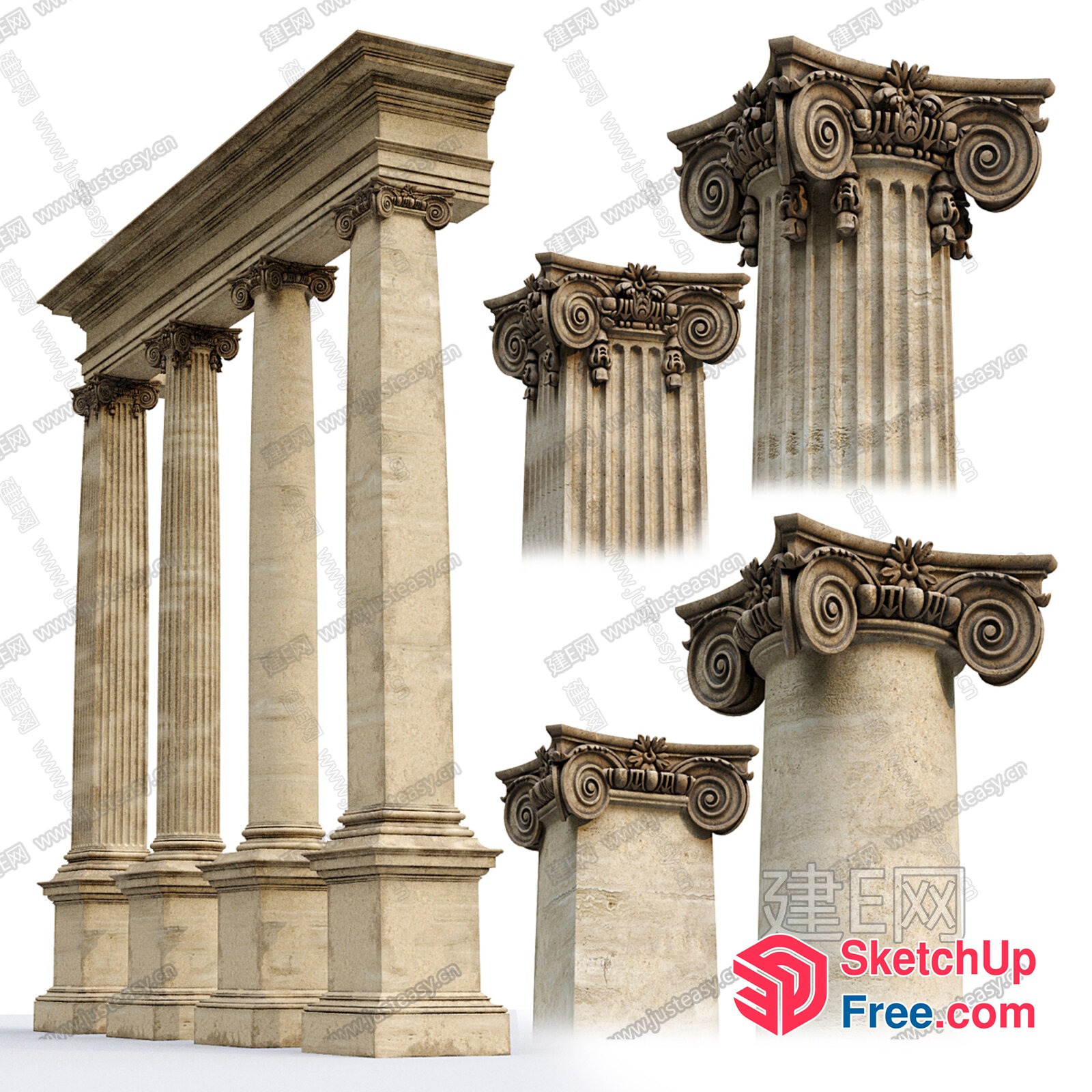 Antique Stone Pillar Collection 3D SketchUp File