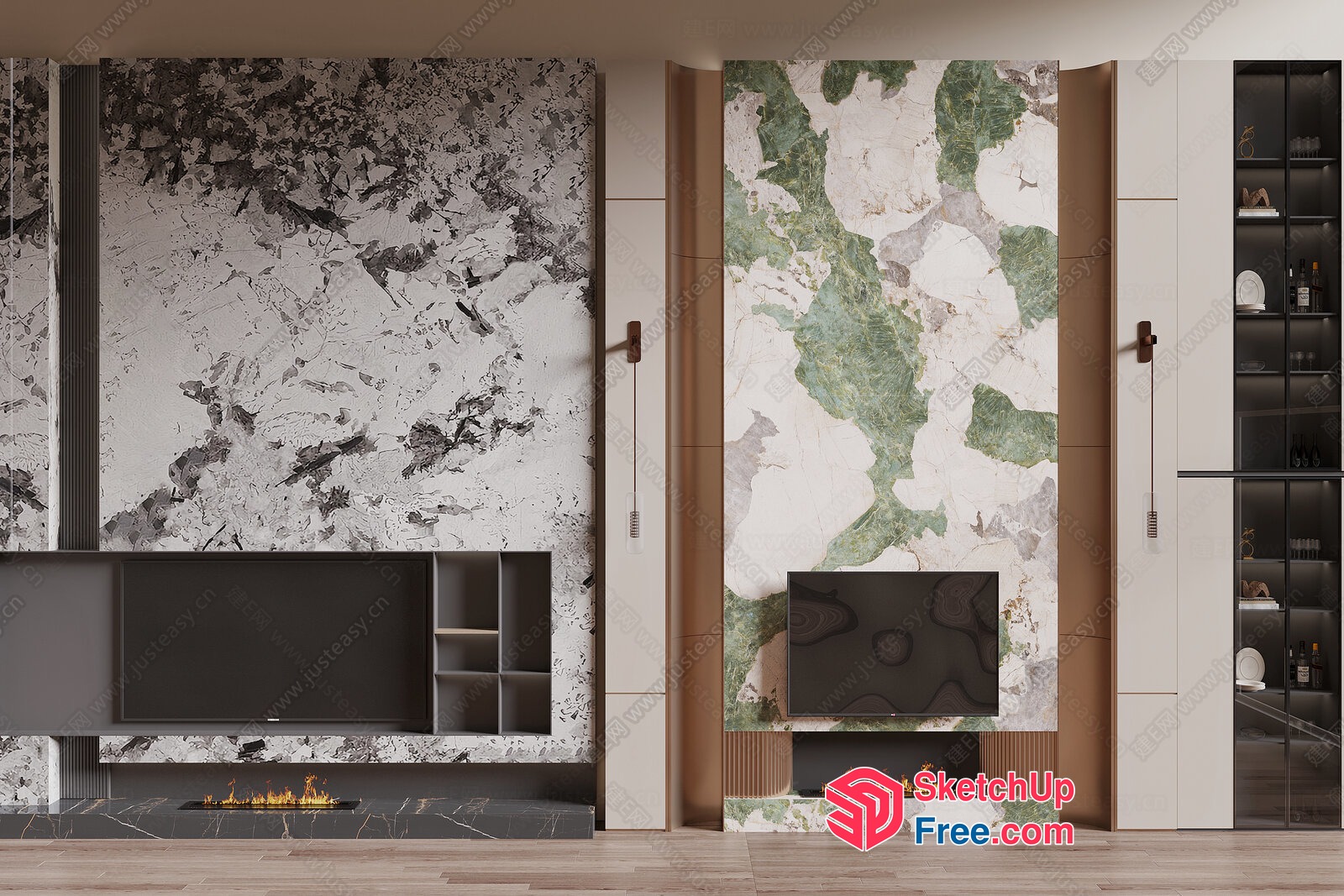Modern Fireplace And Tv Unit Combination 3D SketchUp File