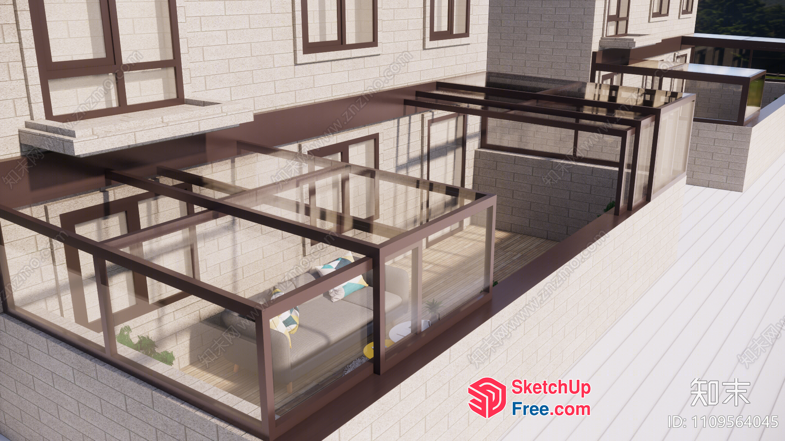Modern Glass And Metal Balcony With Comfortable Seating 3D SketchUp File