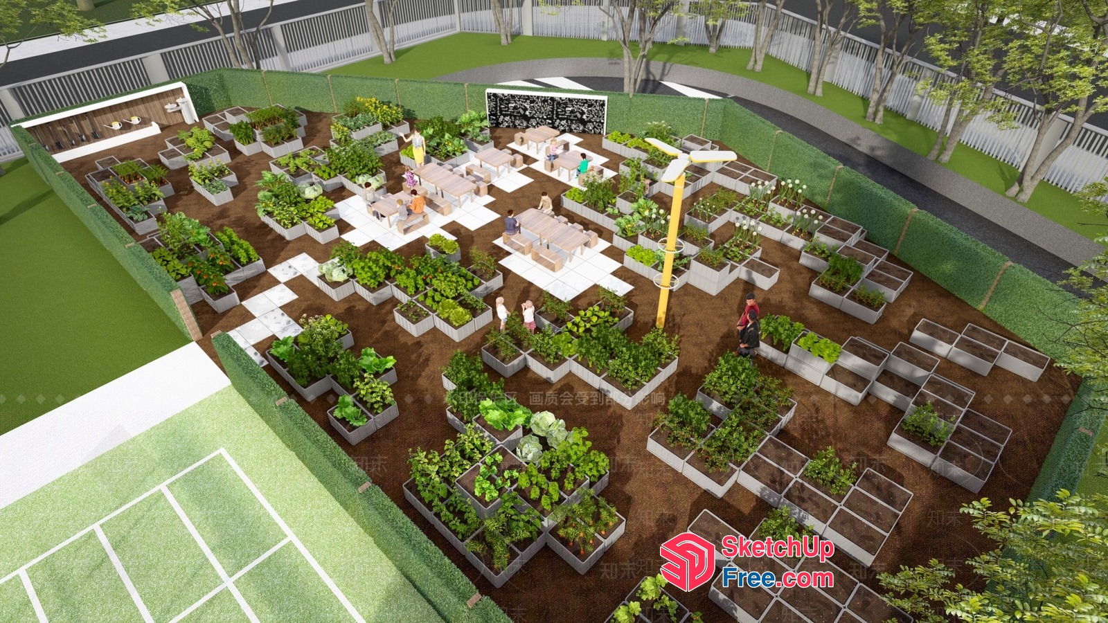 Modern Outdoor Garden With Various Planters 3D SketchUp File