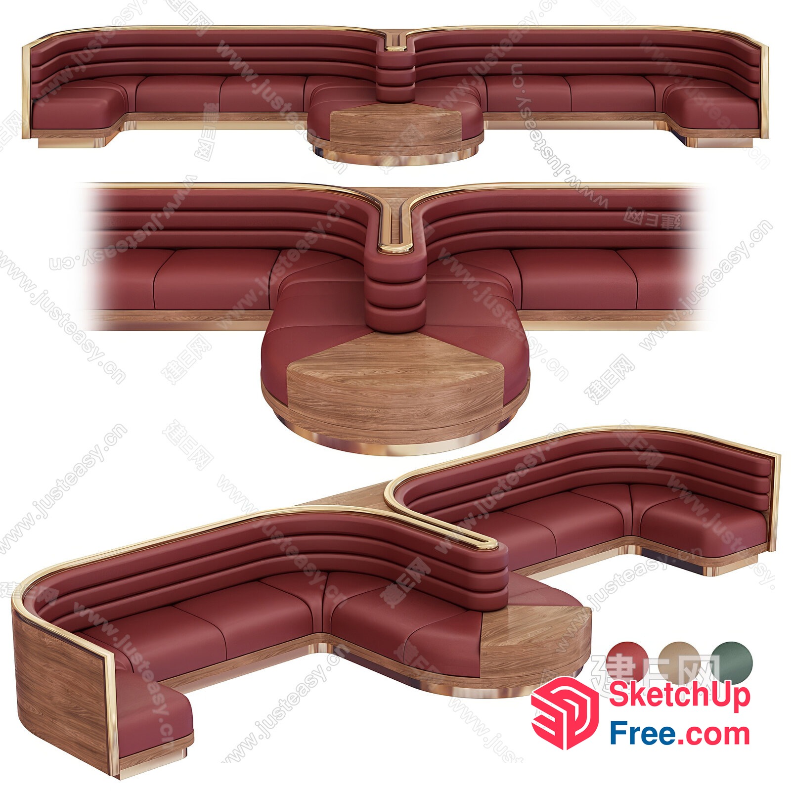 Luxurious Leather And Wood Curved Sofa Set 3D SketchUp File