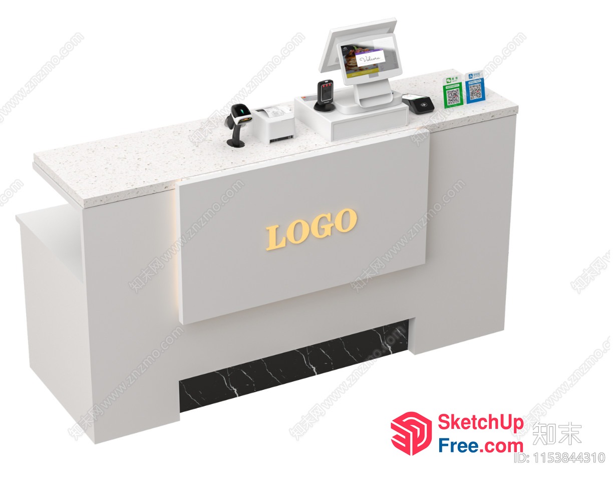 Modern White Marble Countertop Reception Desk 3D SketchUp File