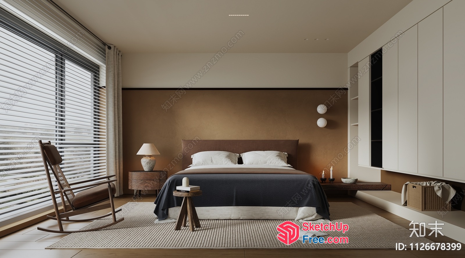 Modern Minimalist Japanese-Style Bedroom Interior 3D SketchUp File