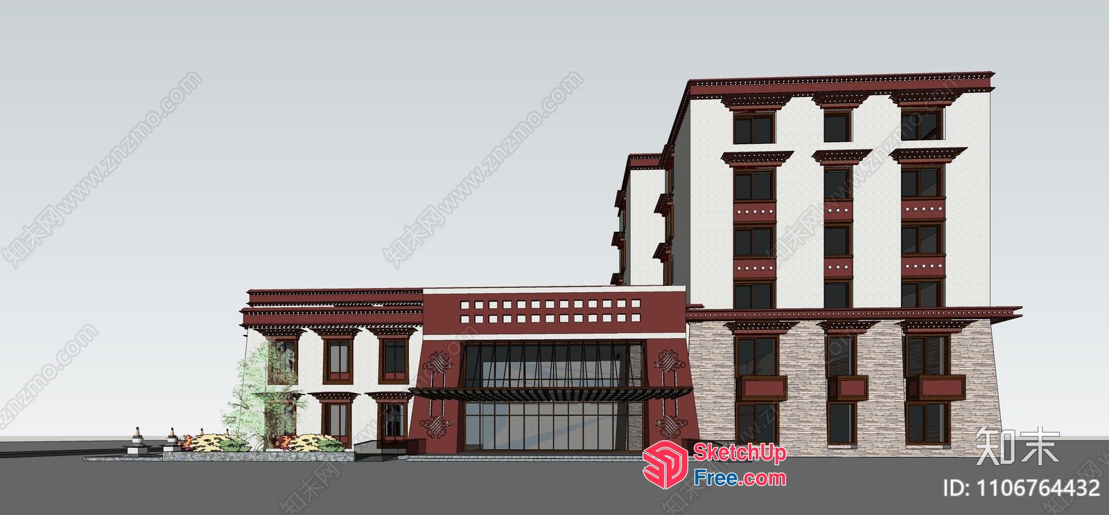 Exterior Of A Modern Tibetan Style Building 3D SketchUp File