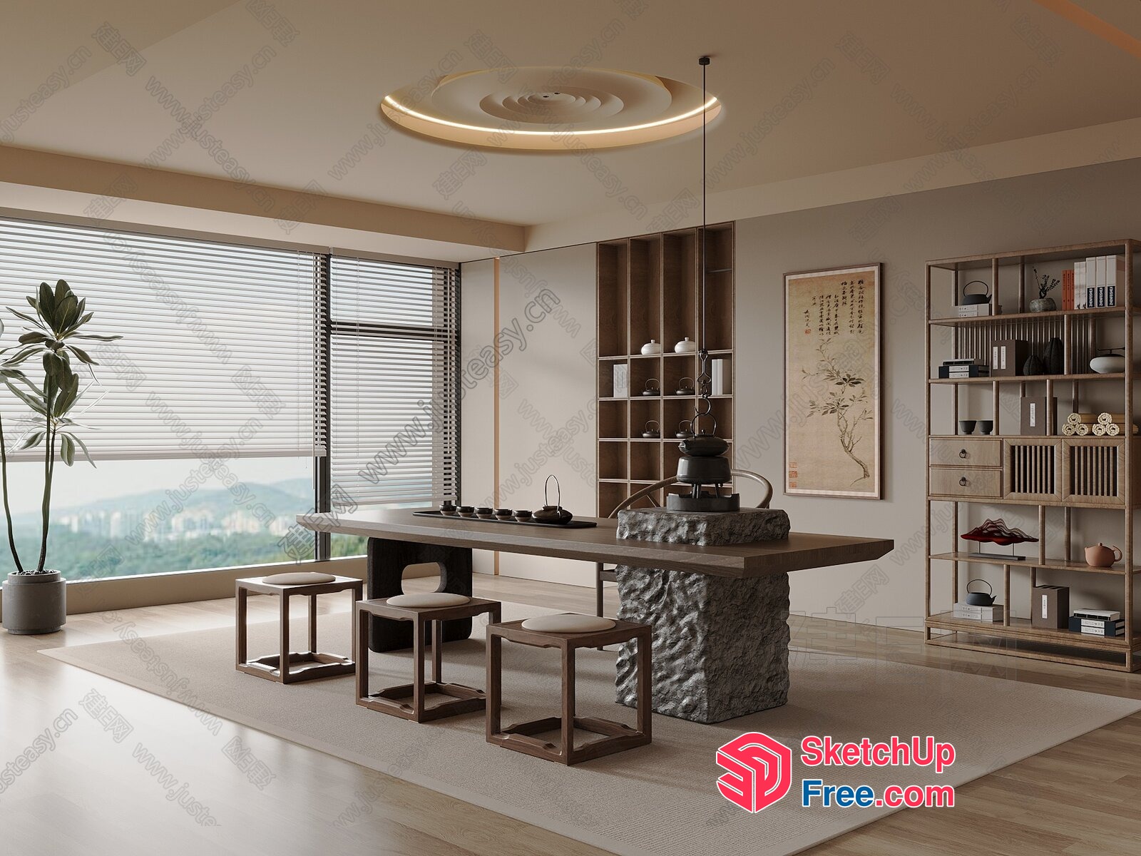 Modern Japanese-Inspired Dining Room With Minimalist Aesthetic 3D SketchUp File