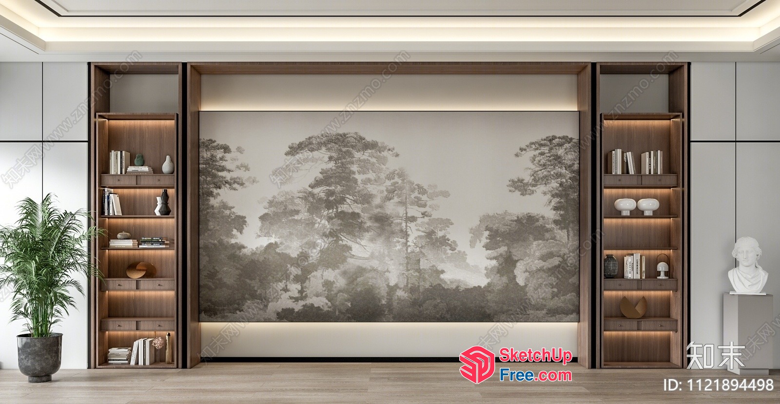 Minimalist Japanese Style Home Interior With Wooden Bookcases 3D SketchUp File