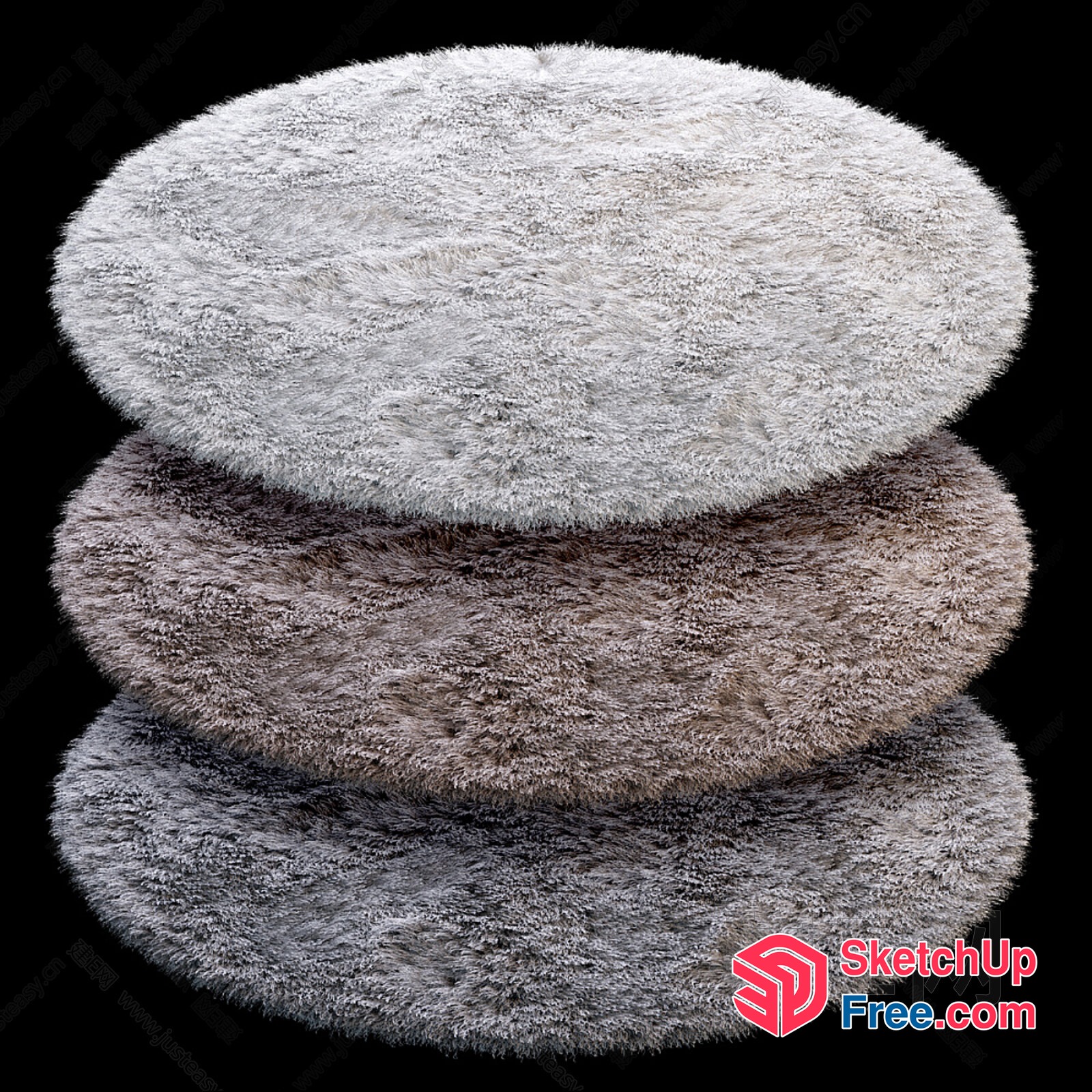Stack Of Fluffy Round Rugs In Neutral Colors 3D SketchUp File