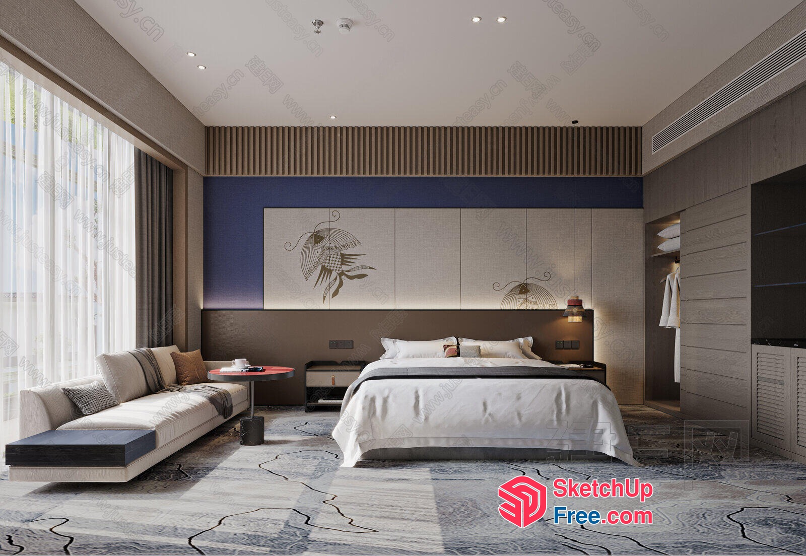 Modern Minimalist Hotel Room Design 3D SketchUp File