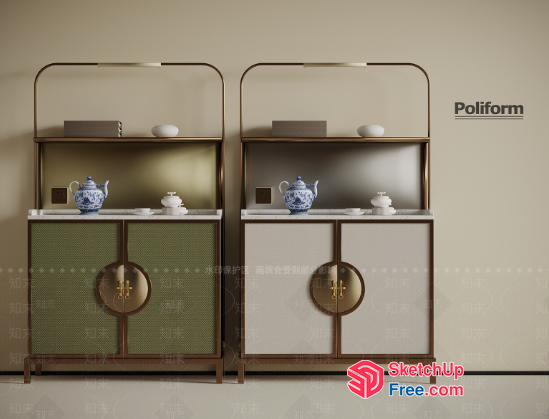 Elegant Modern Furniture With Polished Wood And Metal Accents 3D SketchUp File