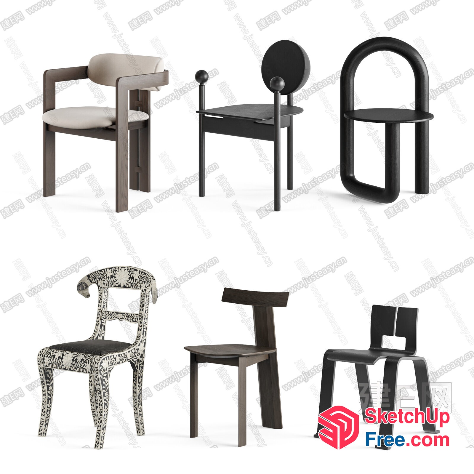 Contemporary Wooden Chairs Collection 3D SketchUp File