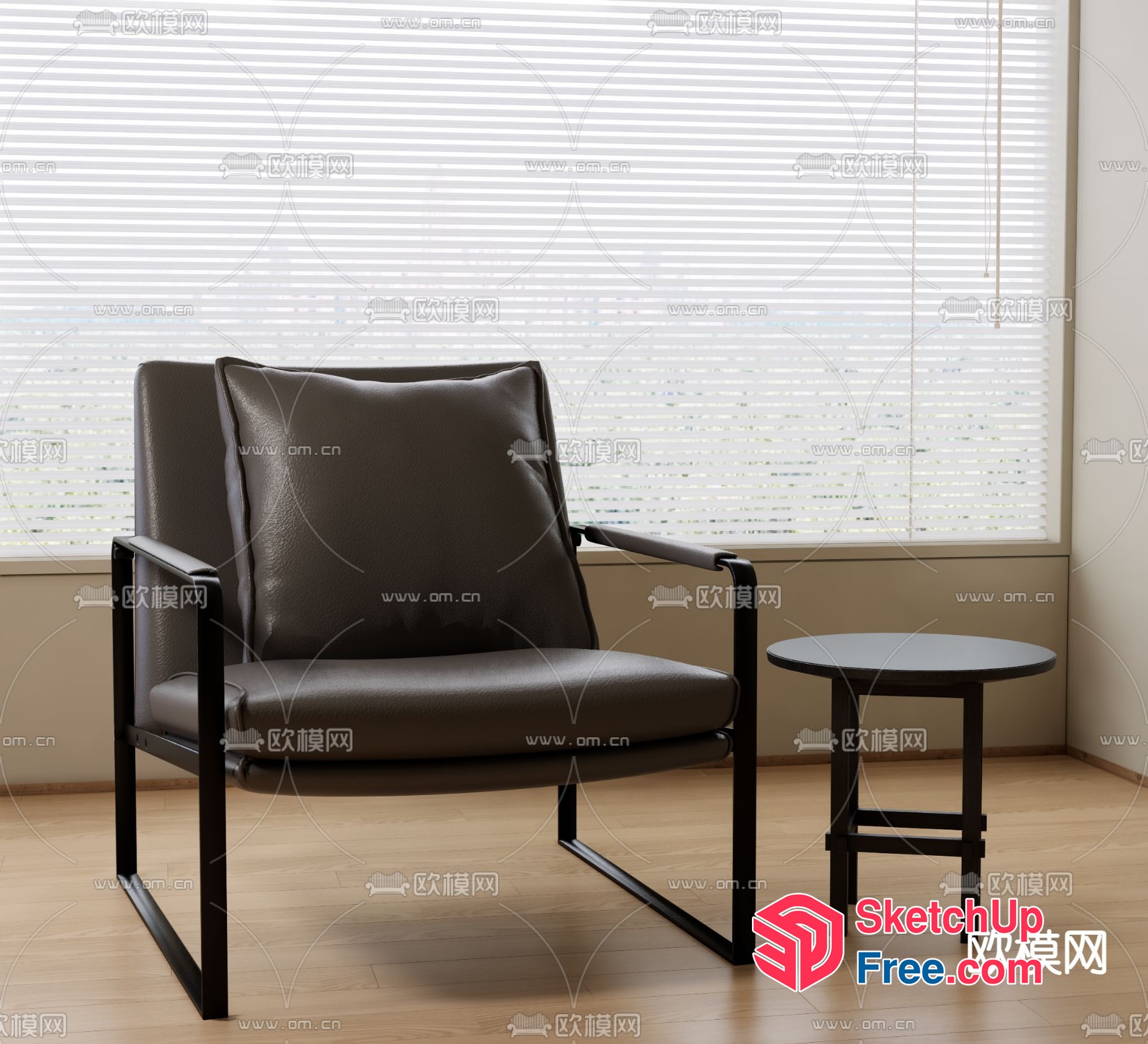 Modern Leather Chair And Side Table By The Window 3D SketchUp File