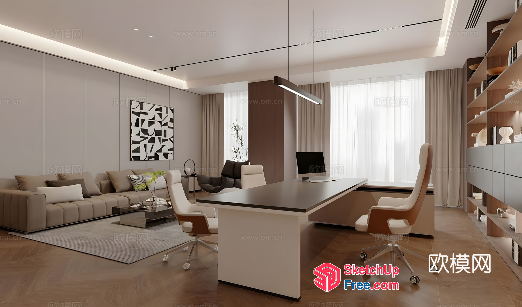 Modern Office Space With Sleek Furniture And Natural Light 3D SketchUp File