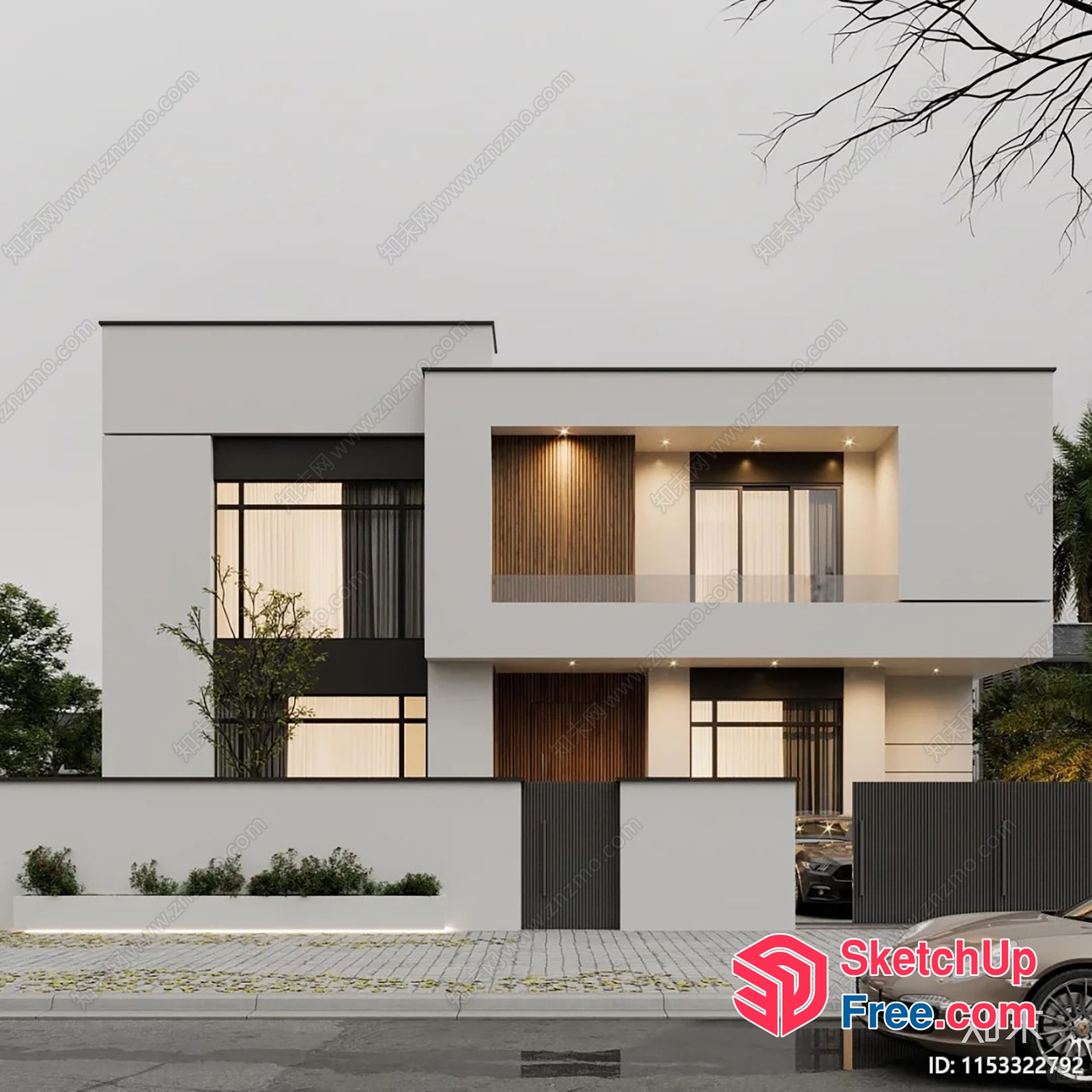 Modern Minimalist Villa With Car Park 3D SketchUp File