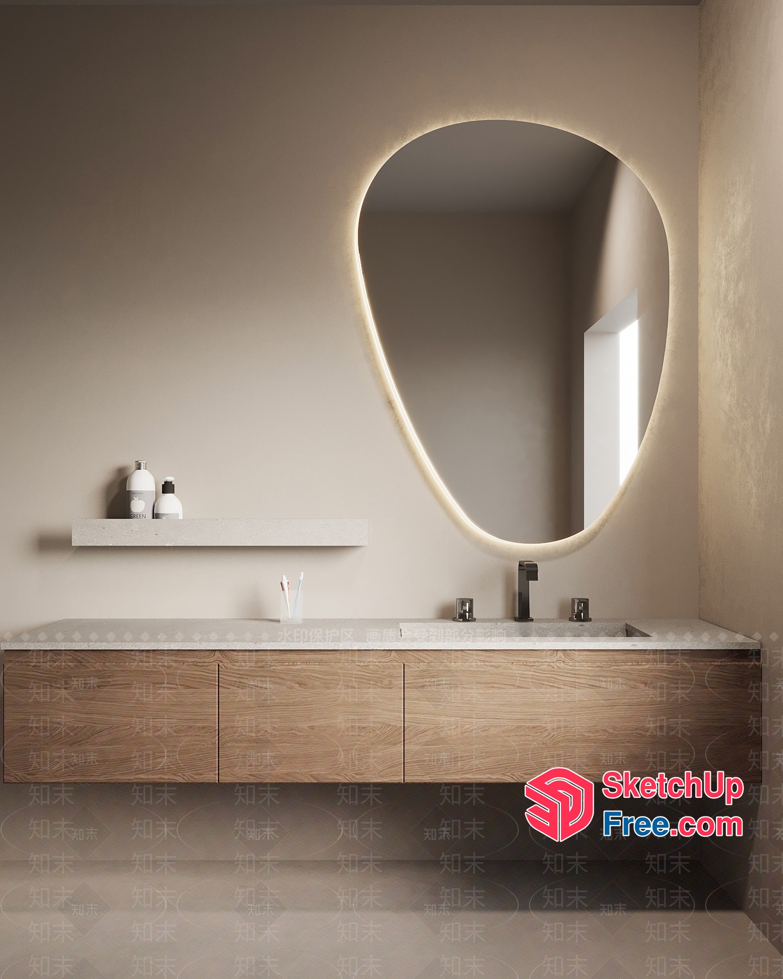 Modern Bathroom Vanity With Sleek Lighting And Natural Wood 3D SketchUp File