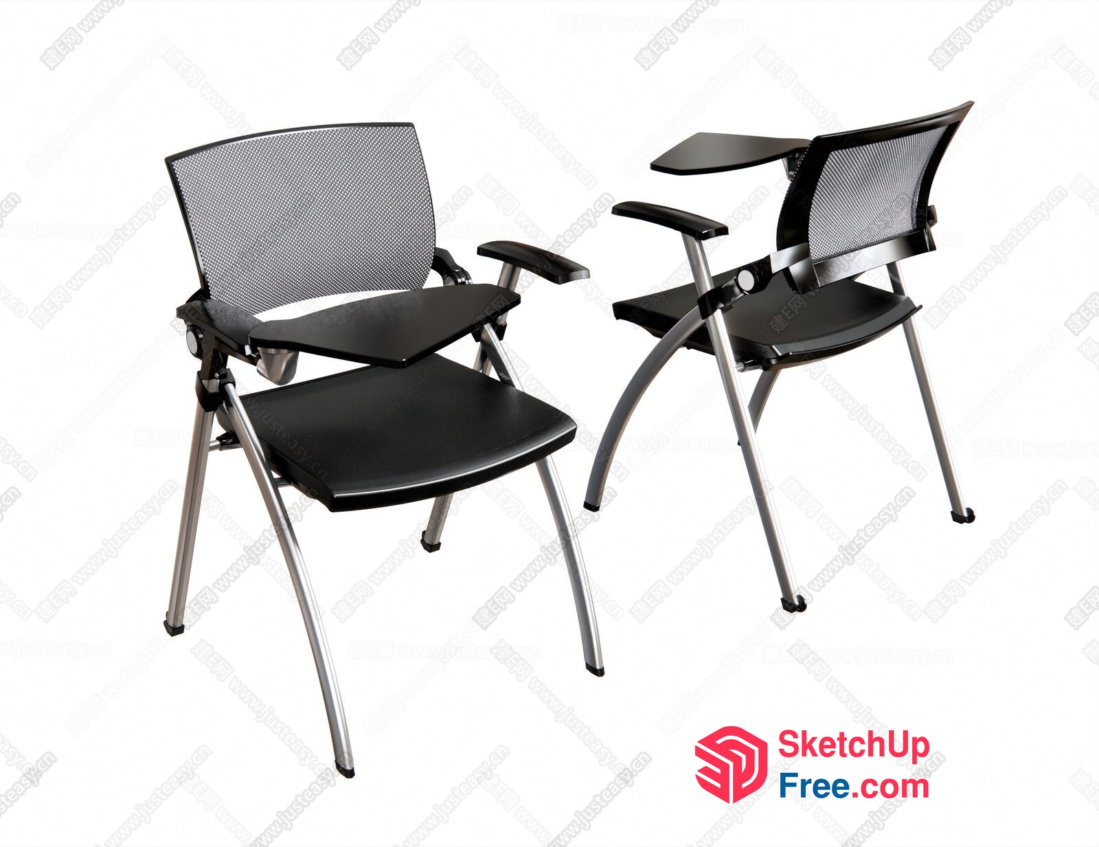 Modern Black And Silver Office Chairs With Adjustable Arms 3D SketchUp File