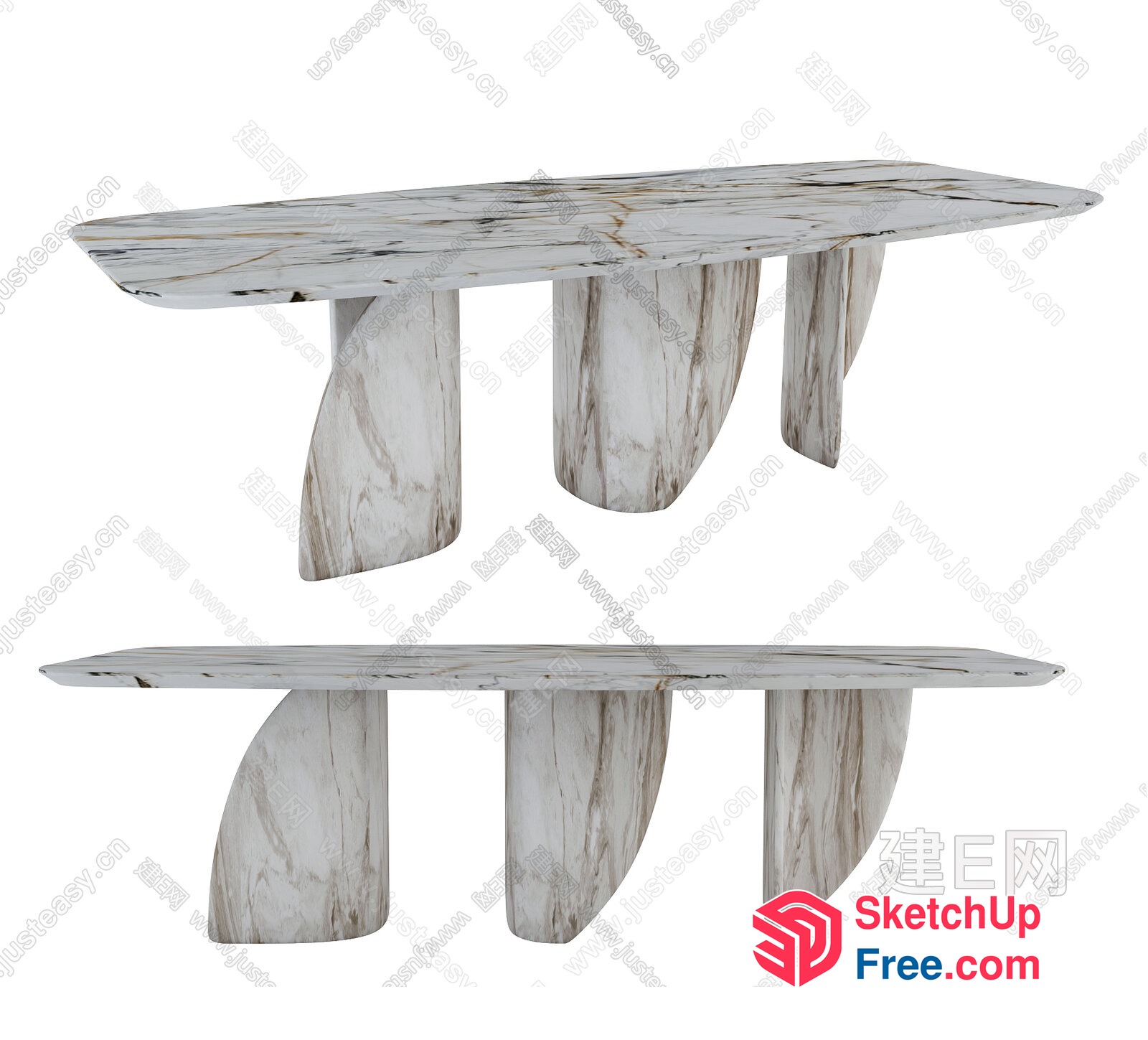 Marble-Toned, Curved-Edge Table 3D SketchUp File