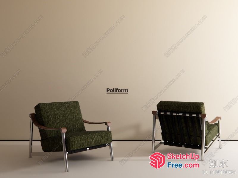 Poliform Armchairs With Green Upholstery And Wooden Accents 3D SketchUp File
