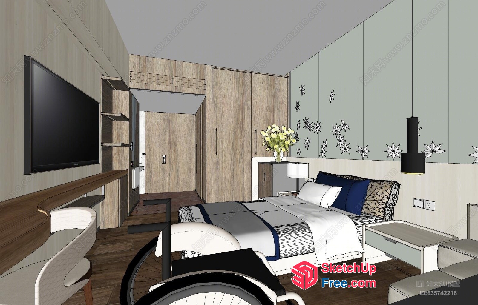 Modern Bedroom With Tv And Bed 3D SketchUp File