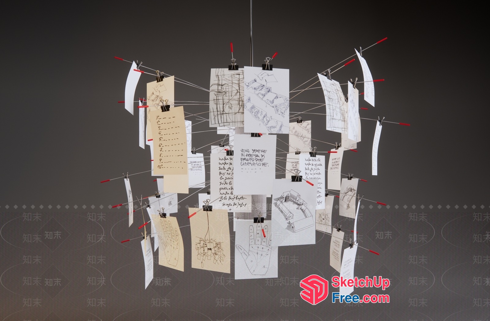 Suspended Art Installation With Sketches And Notes 3D SketchUp File