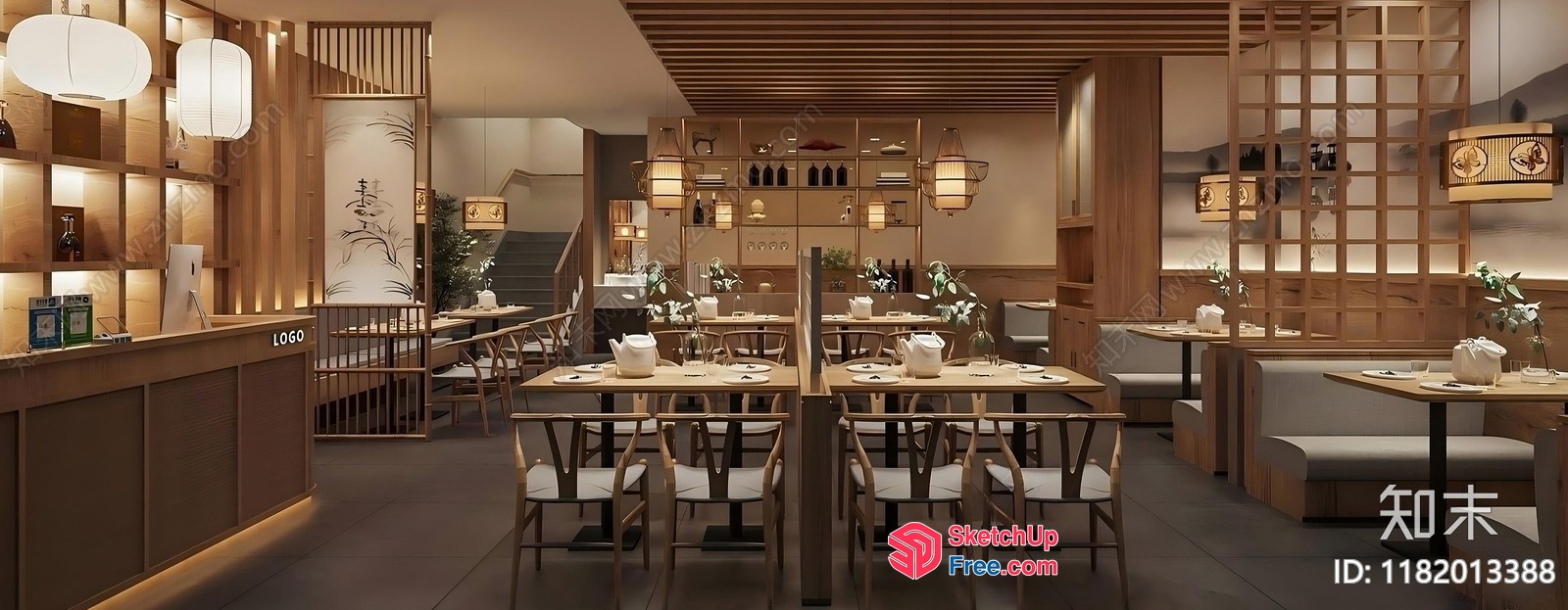 Elegant Japanese Restaurant Interior 3D SketchUp File