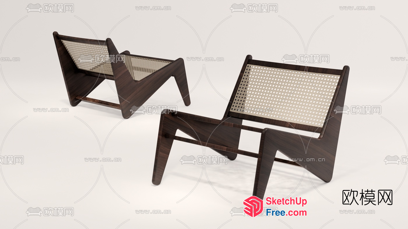 Modern Wooden Chair Set With Woven Seat 3D SketchUp File